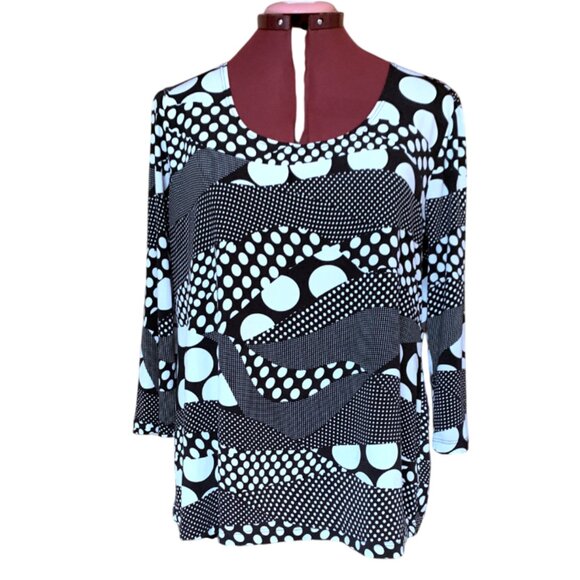 Chic Black & White Abstract Polka Dot Tunic Top – Size large - Picture 1 of 8